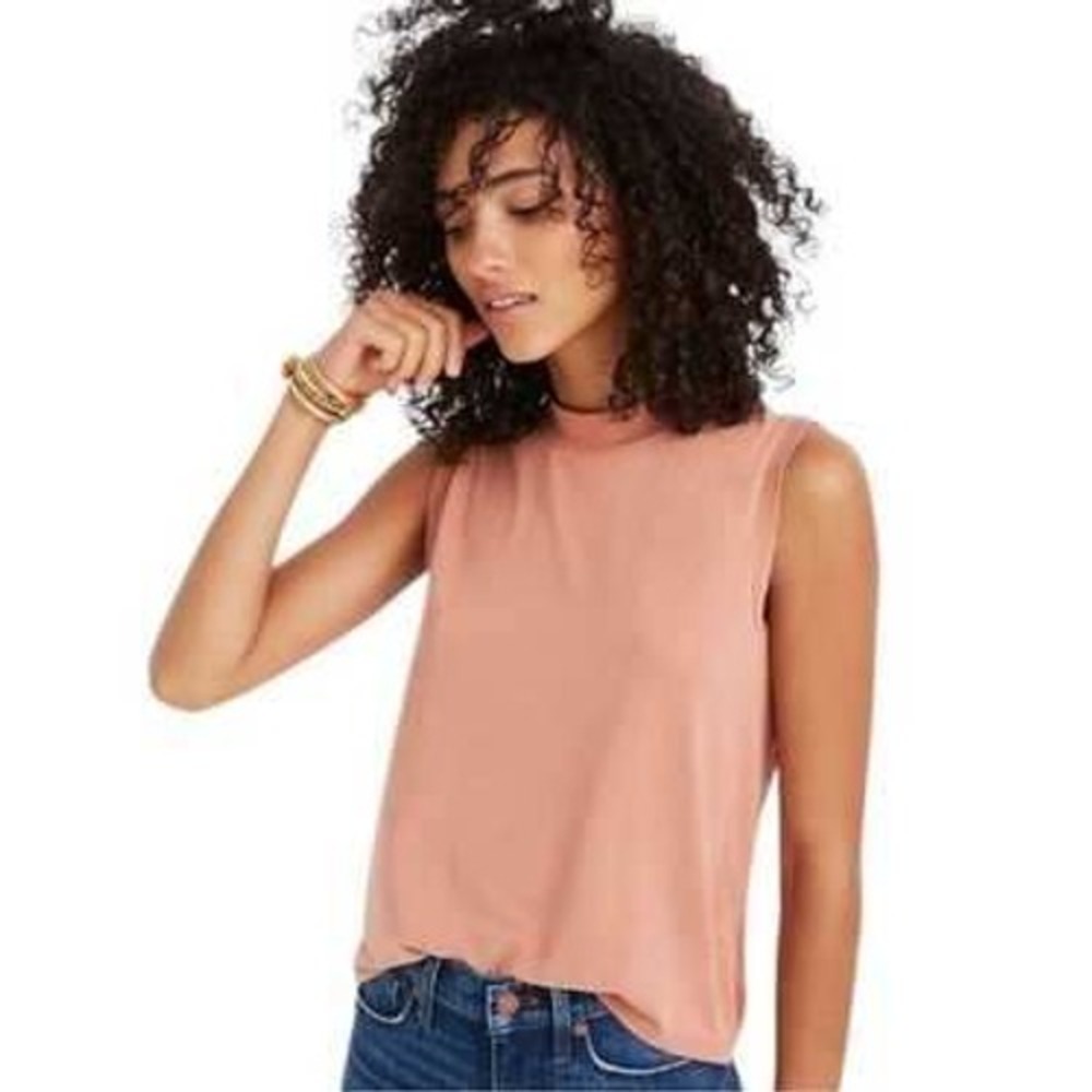 Madewell Sandwashed Mockneck Tank Sleeveless Top XS Minimalist Clay Capsule